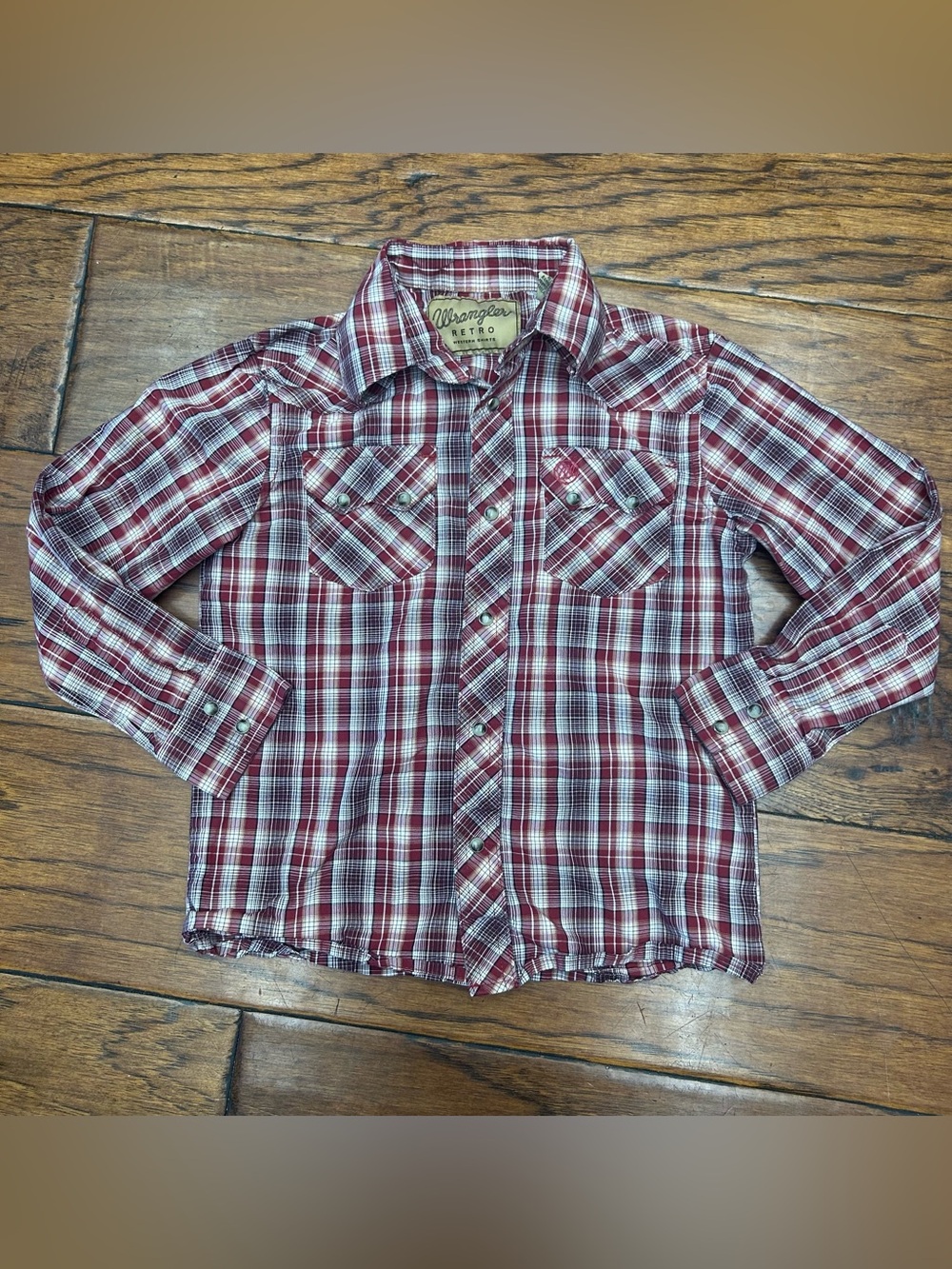 Wrangler Kids Retro Western Red and White Plaid Button-Down Shirt